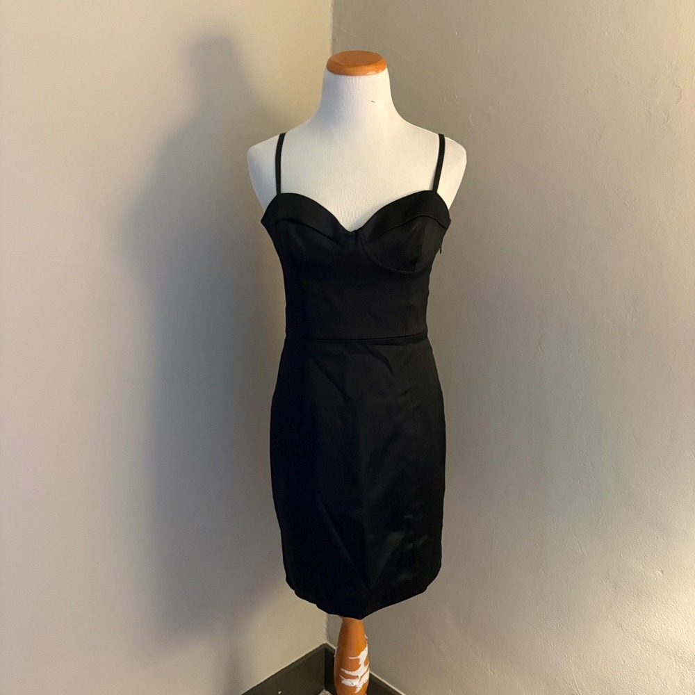 Aritzia NWT Ten Heartbeat Mini Dress Black Noir Satin Bustier Size 10 - Picture 2 of 8